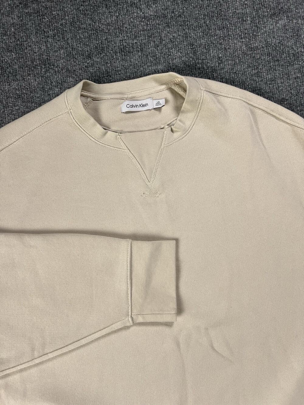 Calvin Klein Sweatshirt OVERSIZED Side Pocket Crewneck Beige Mens Large